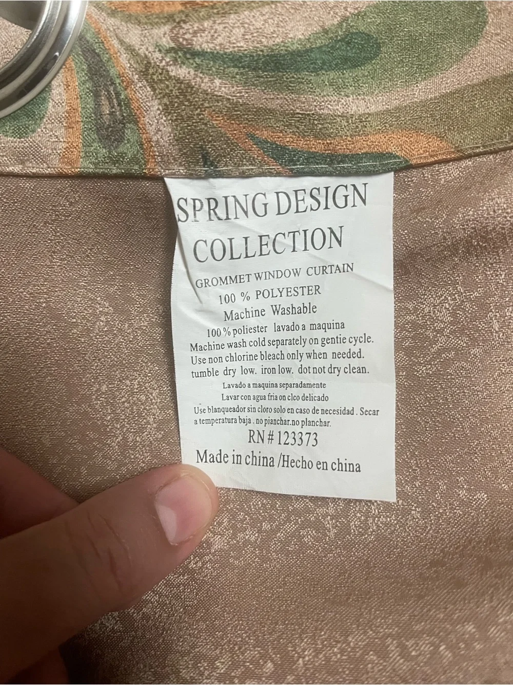 4 Pieces Decorative Grommet Curtain in Beige with Green and Tan Leaf Motif